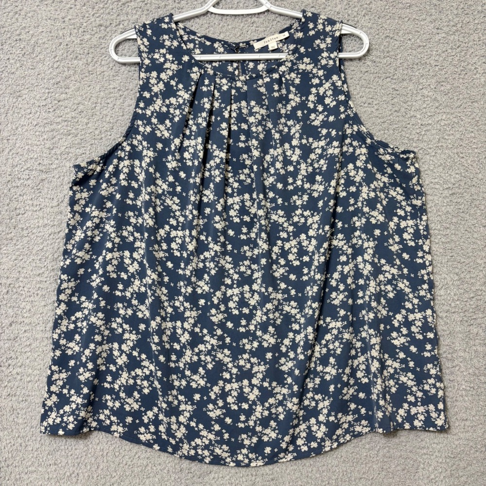 Plus Size Floral Sleeveless Blouse 1X Blue Stretch Work Casual Top
